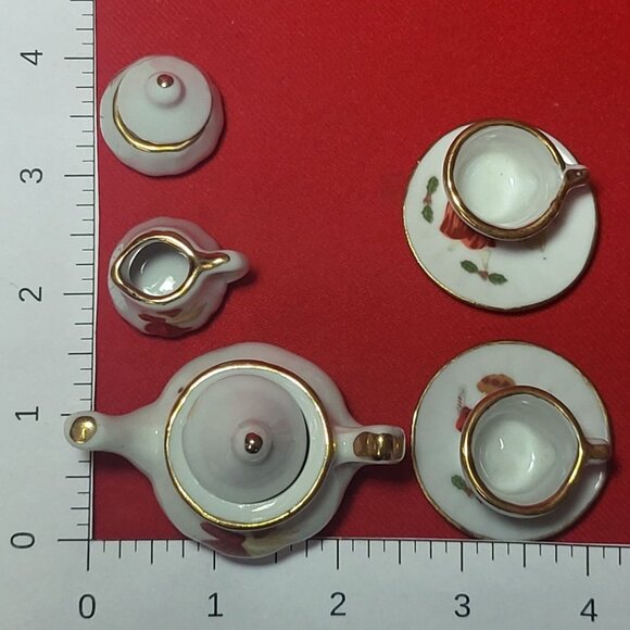 VTG Miniature Doll 9 Piece Angel Tea Set in Lined Wicker Picnic Basket - Picture 8 of 13